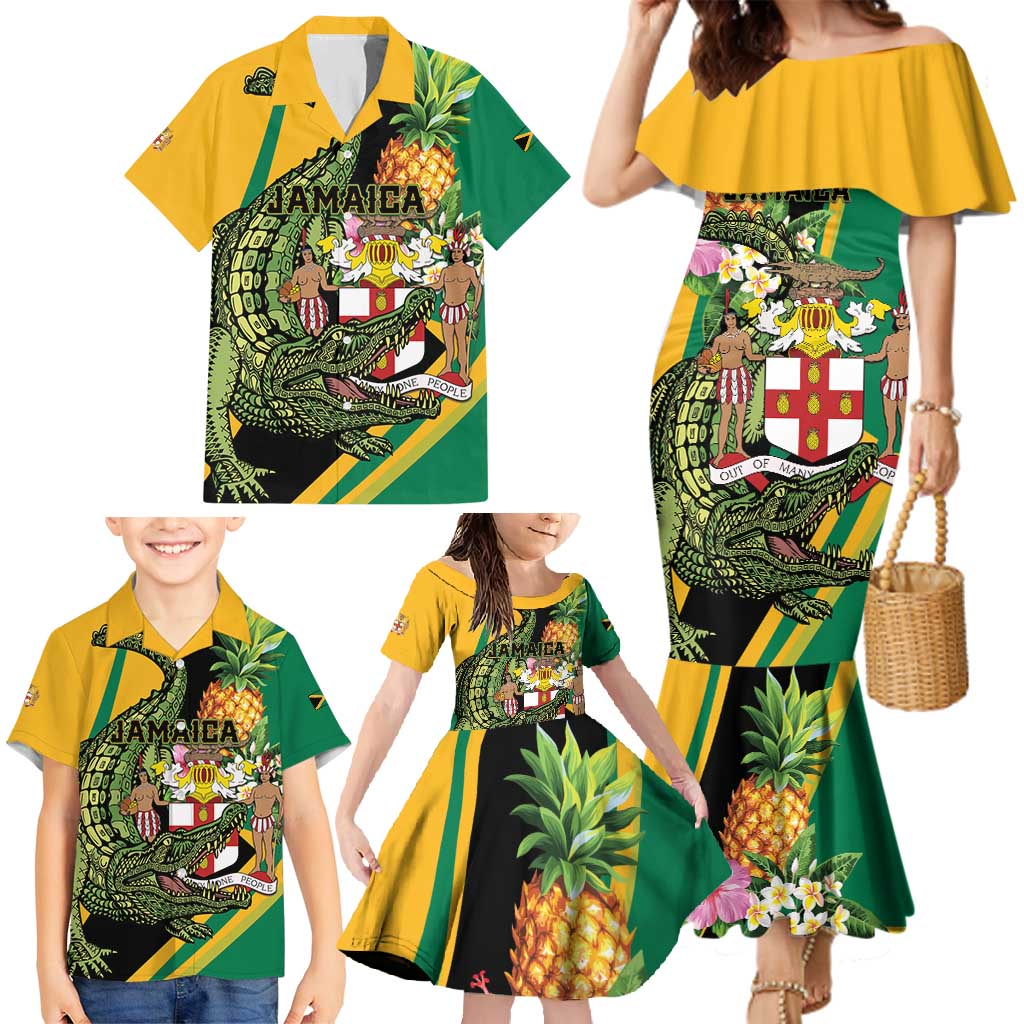 Personalized Jamaica Crocodile Family Matching Mermaid Dress and Hawaiian Shirt Pineapple Tropical Style - Wonder Print Shop
