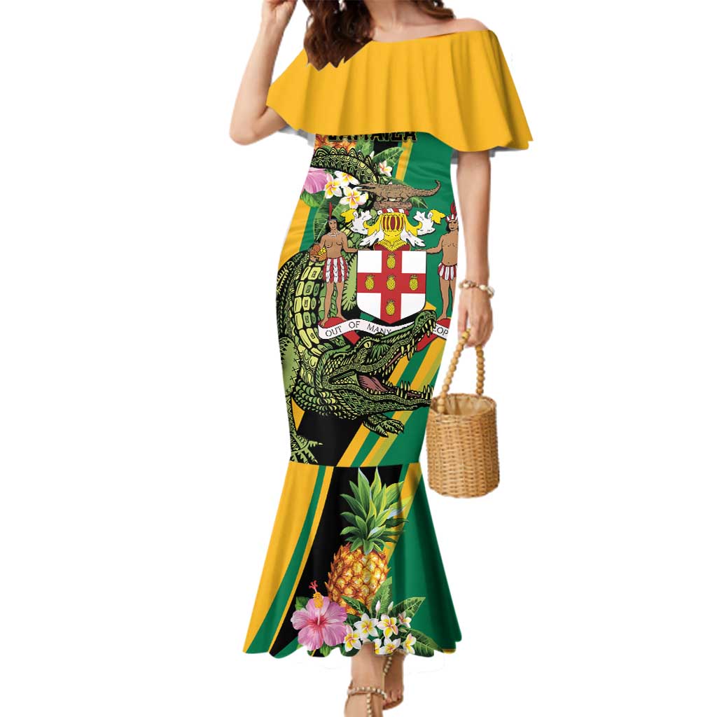 Personalized Jamaica Crocodile Family Matching Mermaid Dress and Hawaiian Shirt Pineapple Tropical Style - Wonder Print Shop
