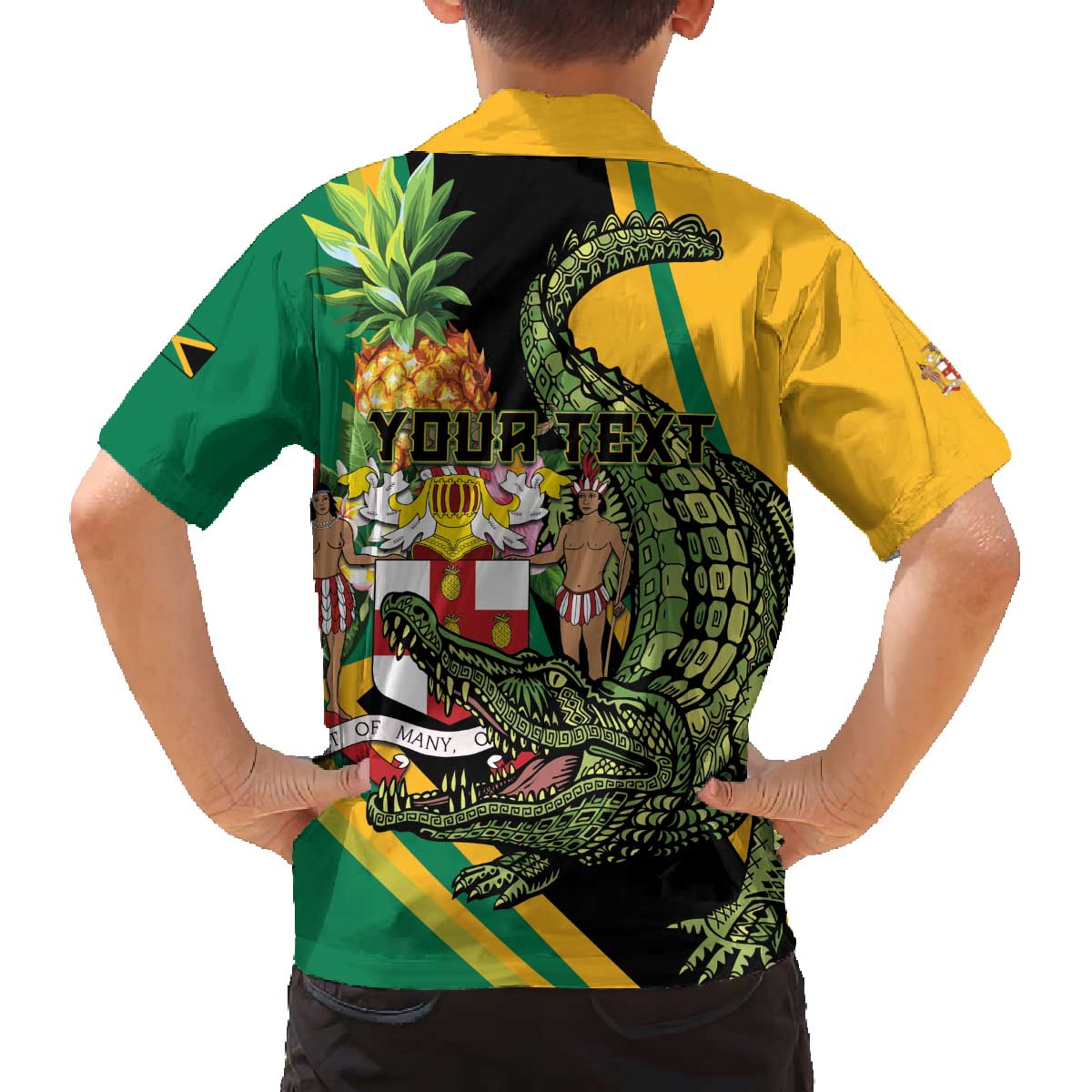 Personalized Jamaica Crocodile Family Matching Off The Shoulder Long Sleeve Dress and Hawaiian Shirt Pineapple Tropical Style - Wonder Print Shop