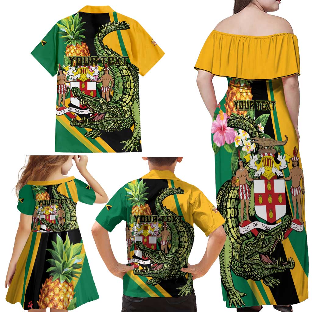 Personalized Jamaica Crocodile Family Matching Off Shoulder Maxi Dress and Hawaiian Shirt Pineapple Tropical Style - Wonder Print Shop
