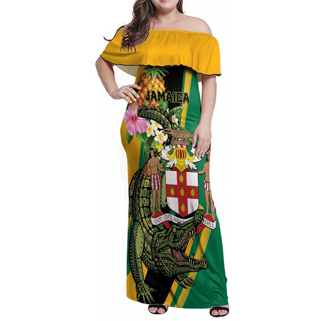 Personalized Jamaica Crocodile Family Matching Off Shoulder Maxi Dress and Hawaiian Shirt Pineapple Tropical Style - Wonder Print Shop