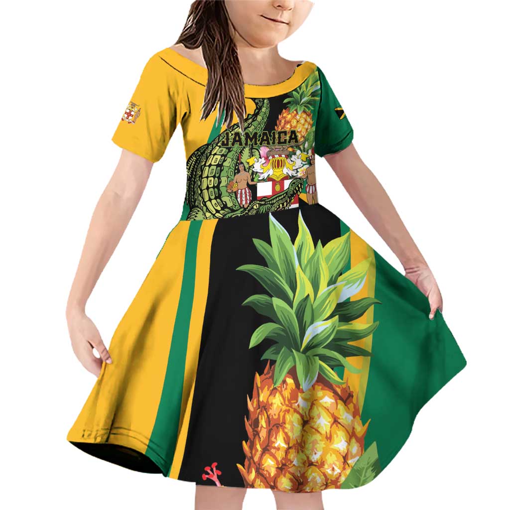 Personalized Jamaica Crocodile Family Matching Off Shoulder Short Dress and Hawaiian Shirt Pineapple Tropical Style - Wonder Print Shop