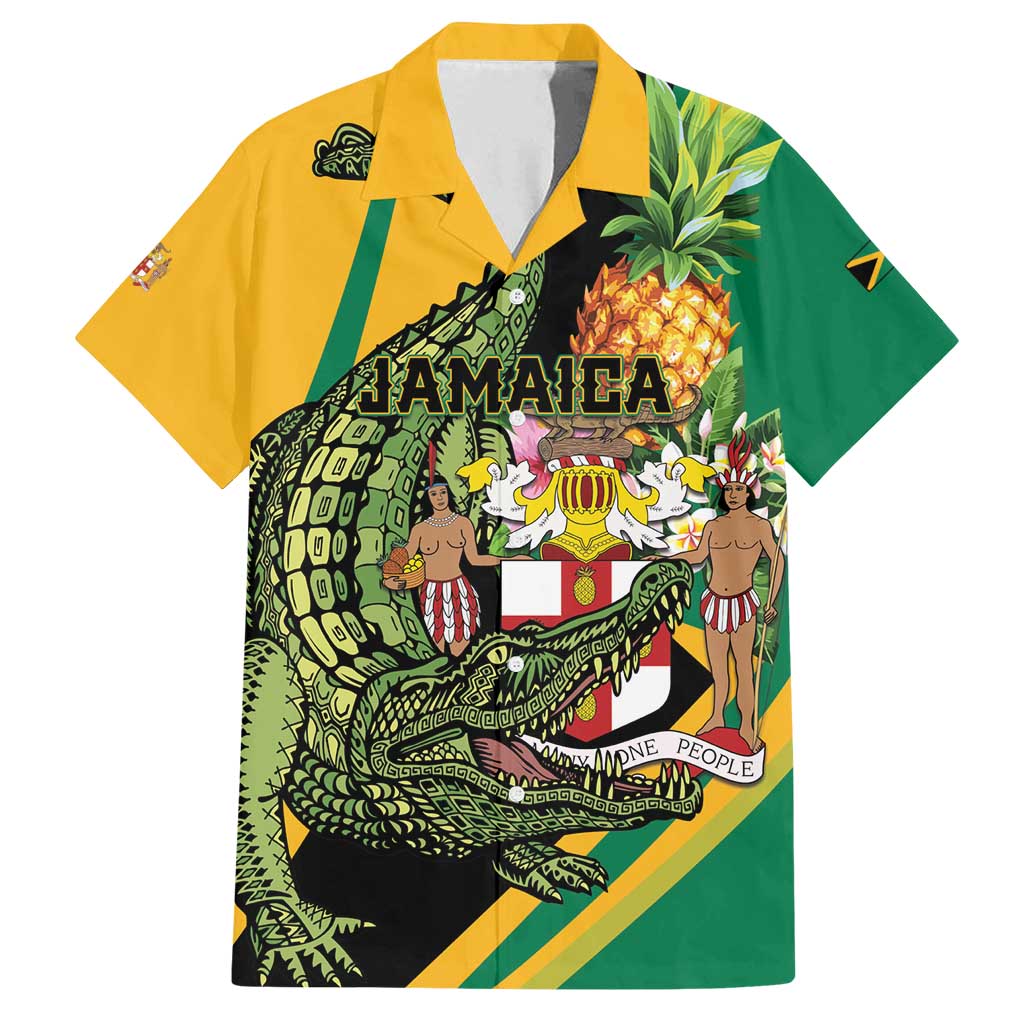 Personalized Jamaica Crocodile Family Matching Off Shoulder Short Dress and Hawaiian Shirt Pineapple Tropical Style - Wonder Print Shop