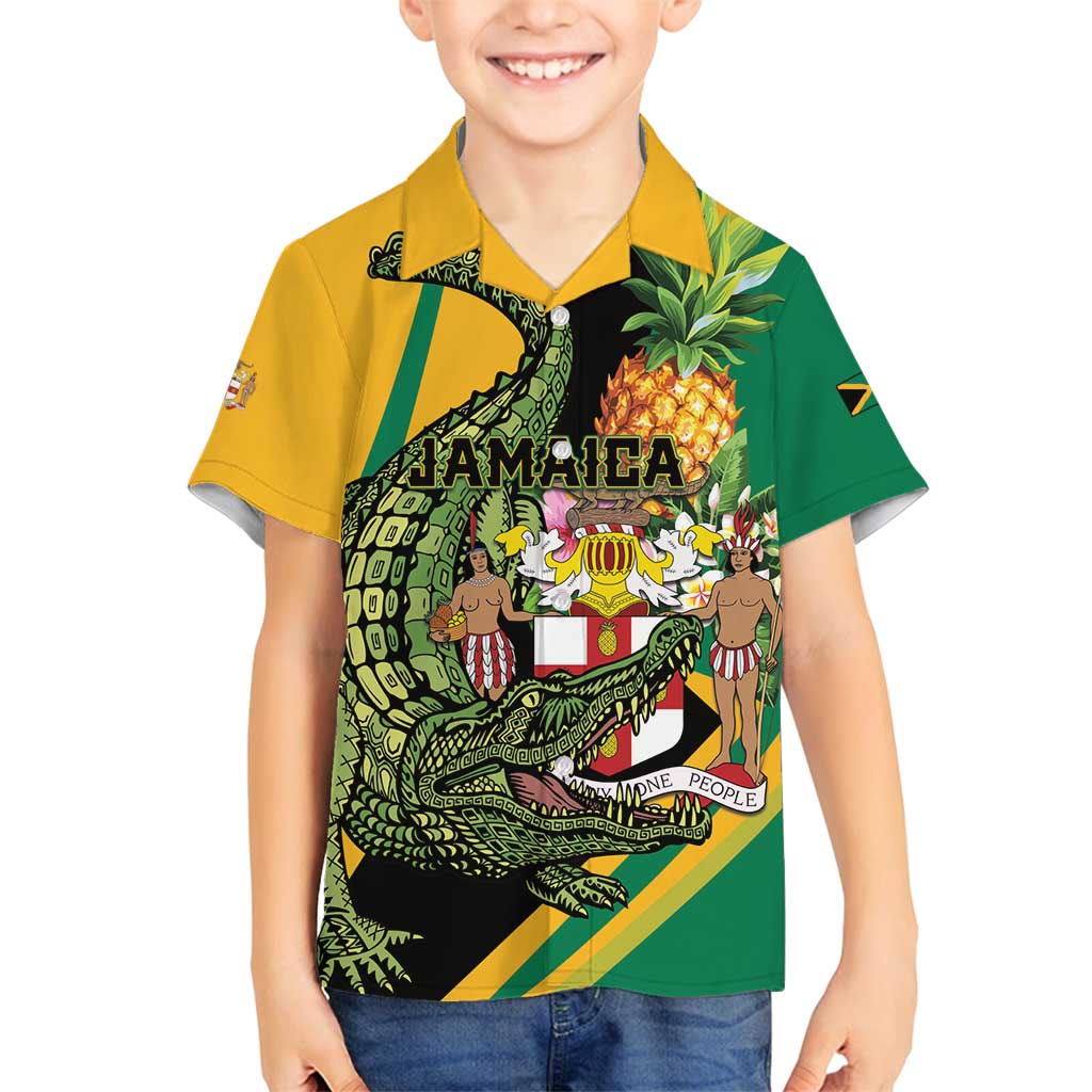 Personalized Jamaica Crocodile Family Matching Off Shoulder Short Dress and Hawaiian Shirt Pineapple Tropical Style - Wonder Print Shop