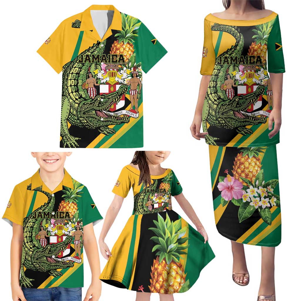 Personalized Jamaica Crocodile Family Matching Puletasi and Hawaiian Shirt Pineapple Tropical Style - Wonder Print Shop