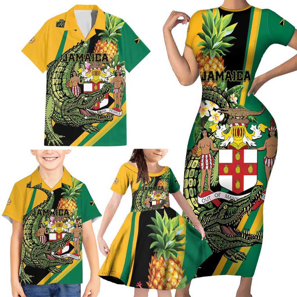 Personalized Jamaica Crocodile Family Matching Short Sleeve Bodycon Dress and Hawaiian Shirt Pineapple Tropical Style - Wonder Print Shop