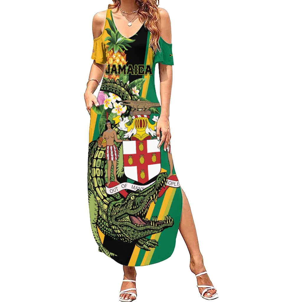 Personalized Jamaica Crocodile Family Matching Summer Maxi Dress and Hawaiian Shirt Pineapple Tropical Style - Wonder Print Shop