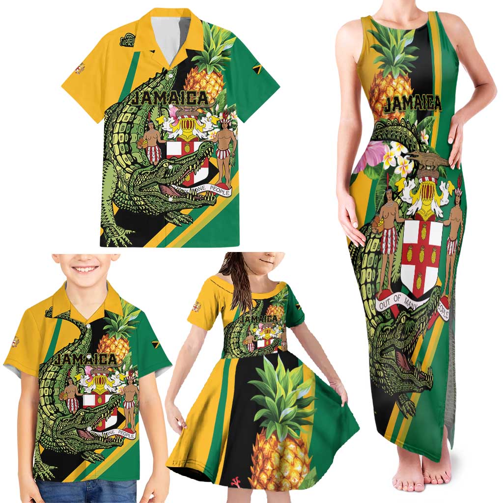 Personalized Jamaica Crocodile Family Matching Tank Maxi Dress and Hawaiian Shirt Pineapple Tropical Style - Wonder Print Shop