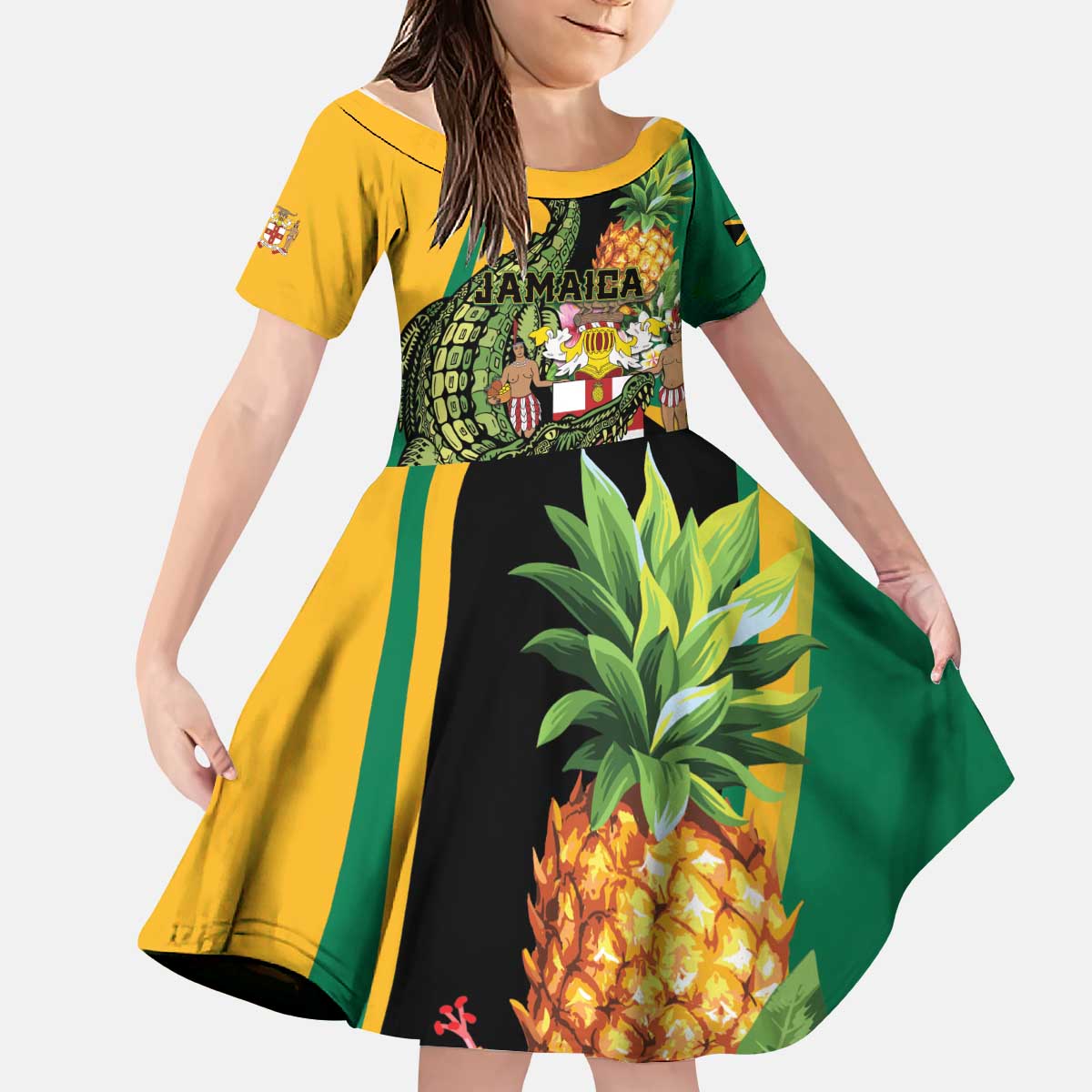 Personalized Jamaica Crocodile Kid Short Sleeve Dress Pineapple Tropical Style - Wonder Print Shop