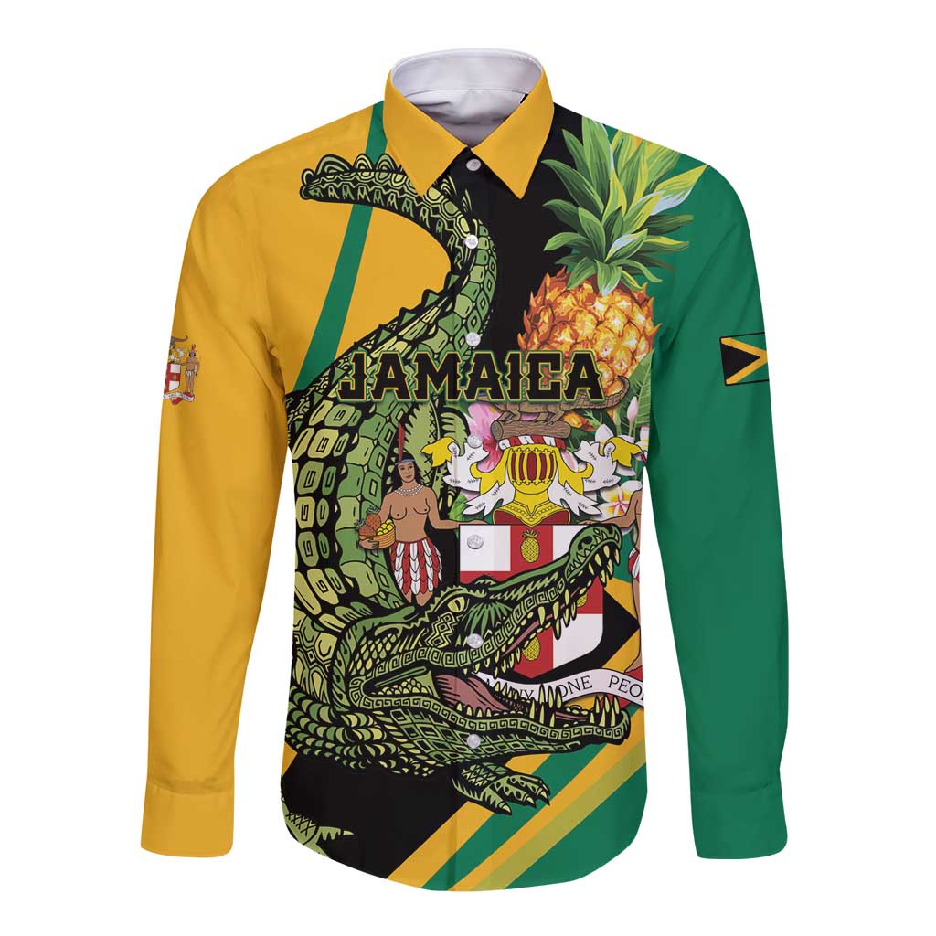 Personalized Jamaica Crocodile Long Sleeve Button Shirt Pineapple Tropical Style - Wonder Print Shop