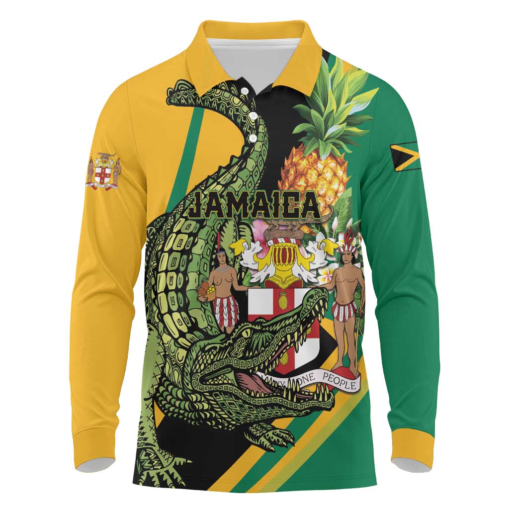 Personalized Jamaica Crocodile Long Sleeve Polo Shirt Pineapple Tropical Style - Wonder Print Shop