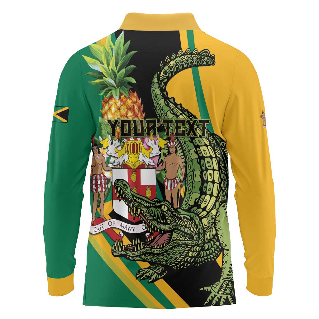 Personalized Jamaica Crocodile Long Sleeve Polo Shirt Pineapple Tropical Style - Wonder Print Shop