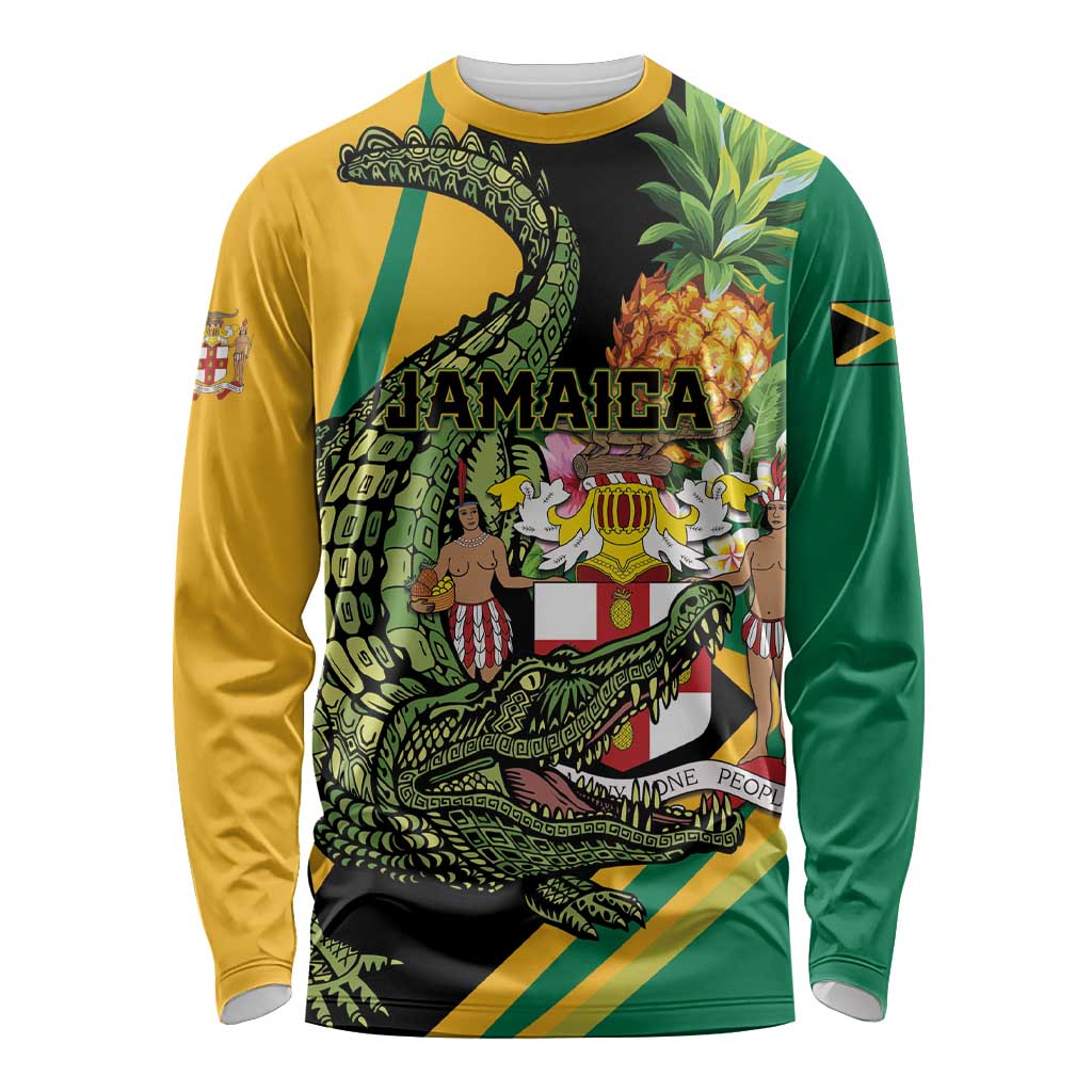 Personalized Jamaica Crocodile Long Sleeve Shirt Pineapple Tropical Style - Wonder Print Shop