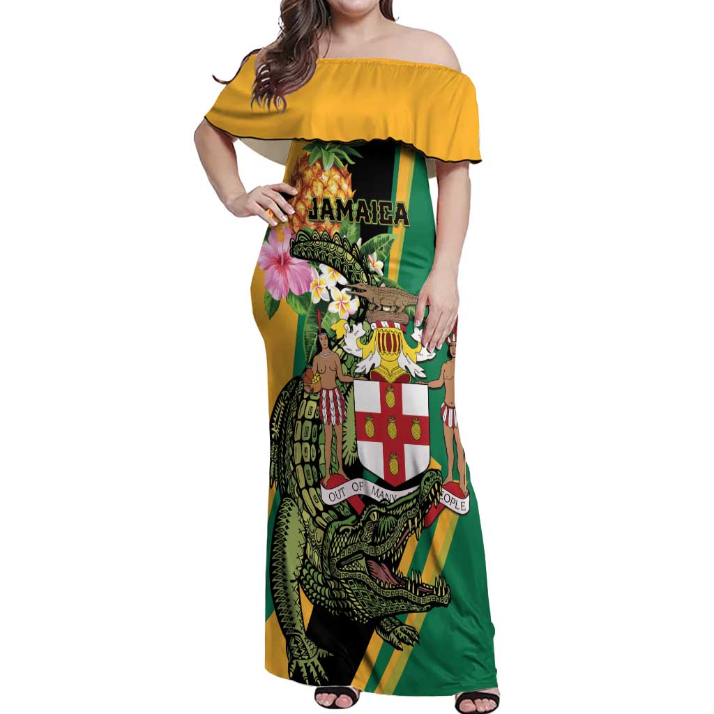 Personalized Jamaica Crocodile Off Shoulder Maxi Dress Pineapple Tropical Style - Wonder Print Shop