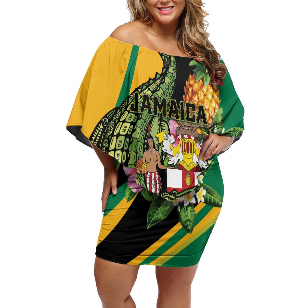 Personalized Jamaica Crocodile Off Shoulder Short Dress Pineapple Tropical Style - Wonder Print Shop