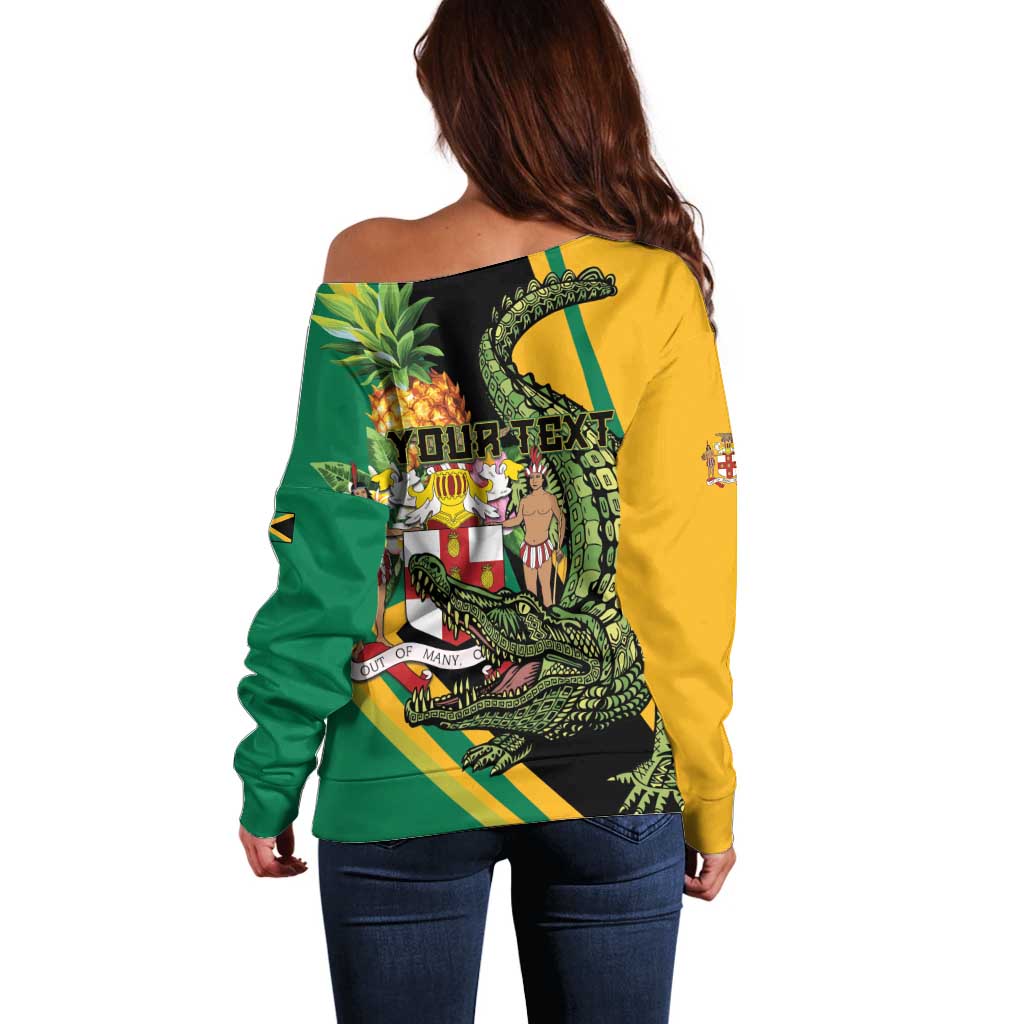 Personalized Jamaica Crocodile Off Shoulder Sweater Pineapple Tropical Style - Wonder Print Shop