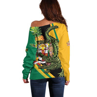 Personalized Jamaica Crocodile Off Shoulder Sweater Pineapple Tropical Style - Wonder Print Shop