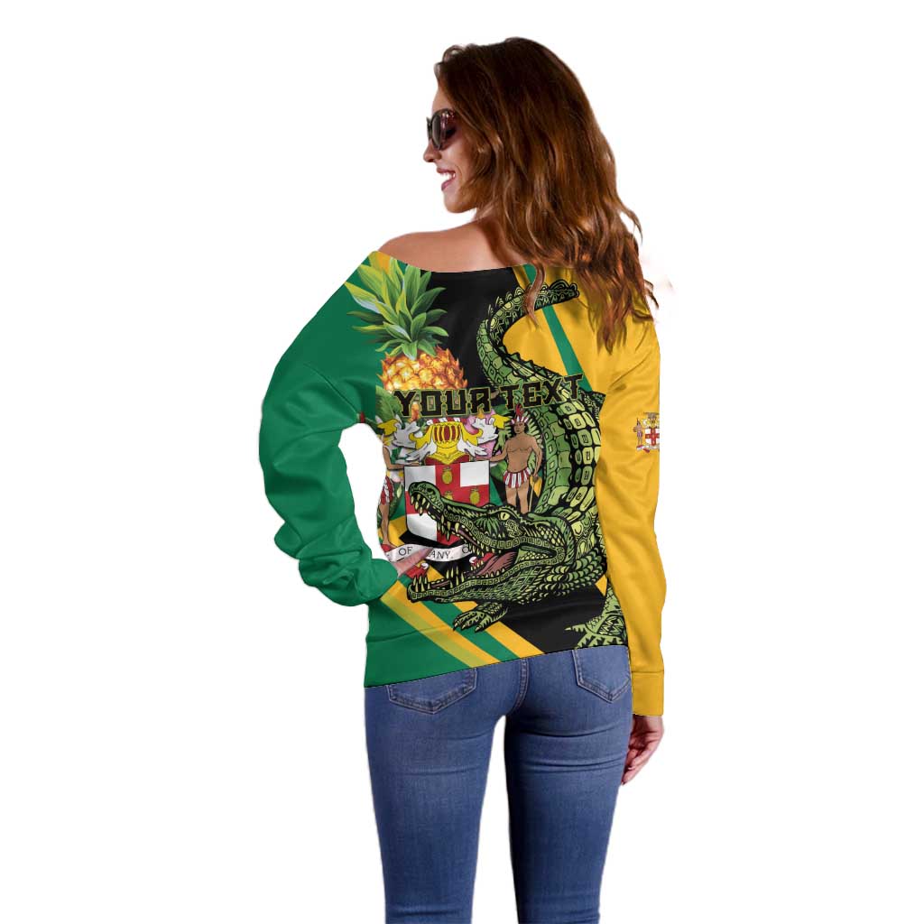 Personalized Jamaica Crocodile Off Shoulder Sweater Pineapple Tropical Style - Wonder Print Shop