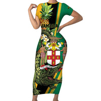 Personalized Jamaica Crocodile Short Sleeve Bodycon Dress Pineapple Tropical Style - Wonder Print Shop