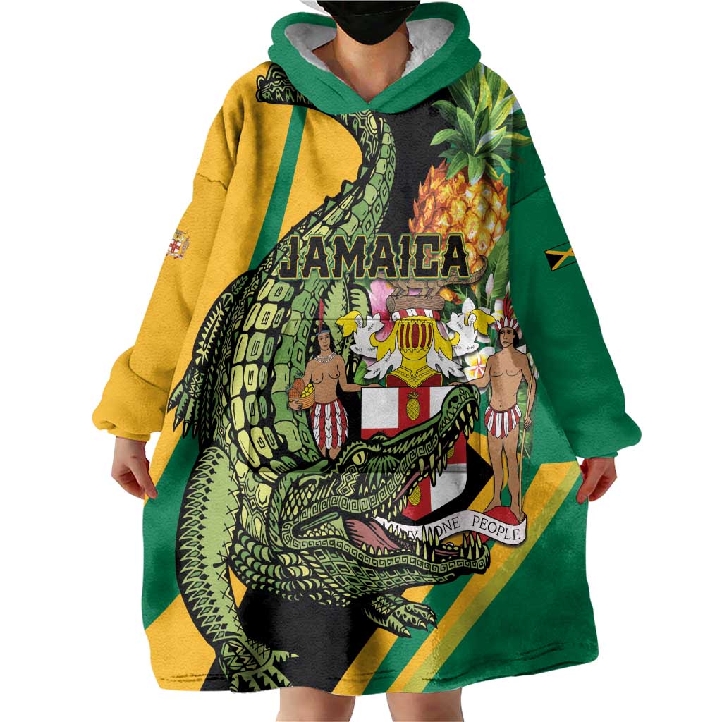 Personalized Jamaica Crocodile Wearable Blanket Hoodie Pineapple Tropical Style - Wonder Print Shop