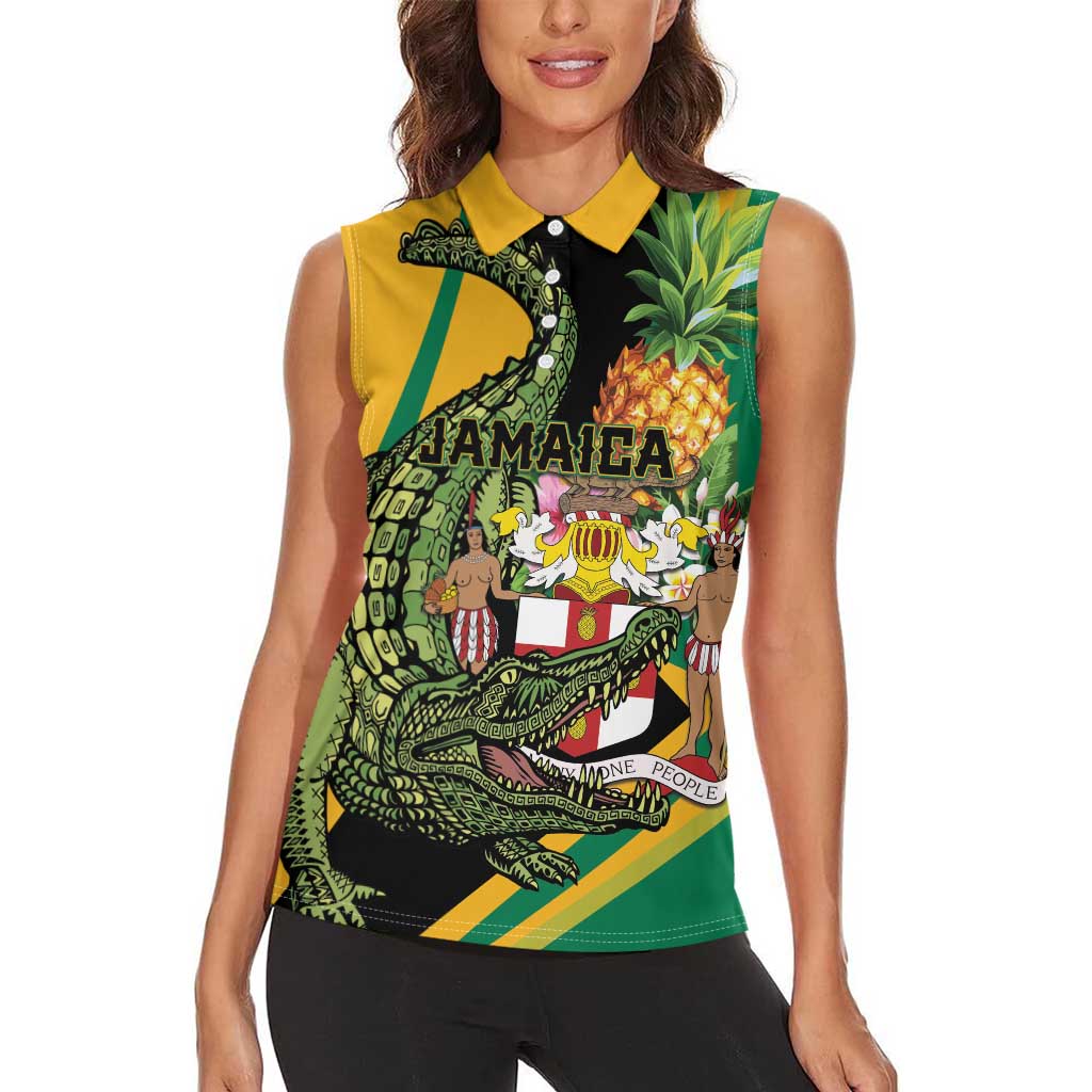 Personalized Jamaica Crocodile Women Sleeveless Polo Shirt Pineapple Tropical Style - Wonder Print Shop