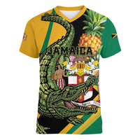 Personalized Jamaica Crocodile Women V-Neck T-Shirt Pineapple Tropical Style - Wonder Print Shop