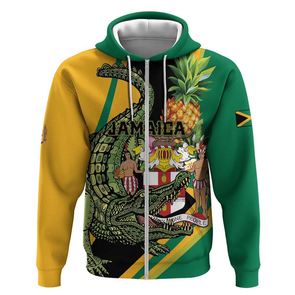 Personalized Jamaica Crocodile Zip Hoodie Pineapple Tropical Style - Wonder Print Shop
