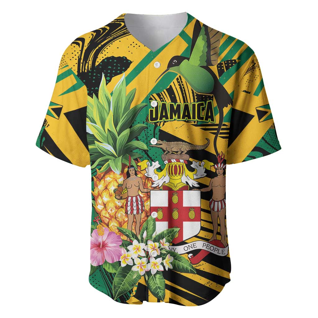 Personalized Jamaica Red-billed Streamertail Baseball Jersey Pineapple Tropical Style - Wonder Print Shop