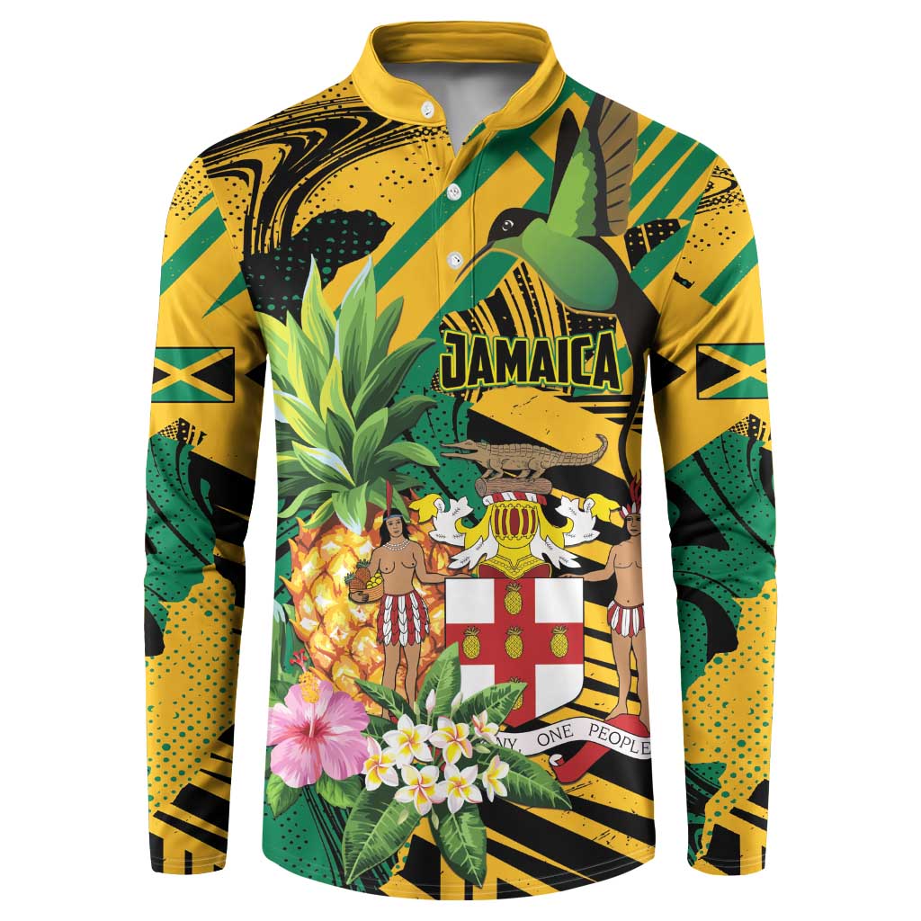 Personalized Jamaica Red-billed Streamertail Button Sweatshirt Pineapple Tropical Style - Wonder Print Shop