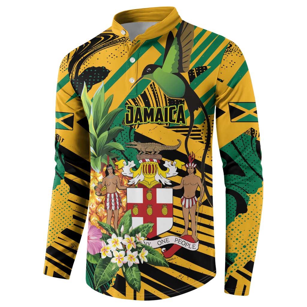 Personalized Jamaica Red-billed Streamertail Button Sweatshirt Pineapple Tropical Style - Wonder Print Shop