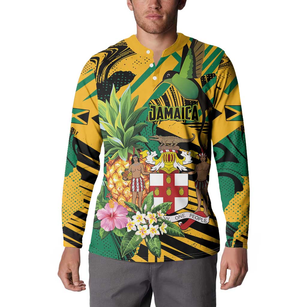 Personalized Jamaica Red-billed Streamertail Button Sweatshirt Pineapple Tropical Style - Wonder Print Shop