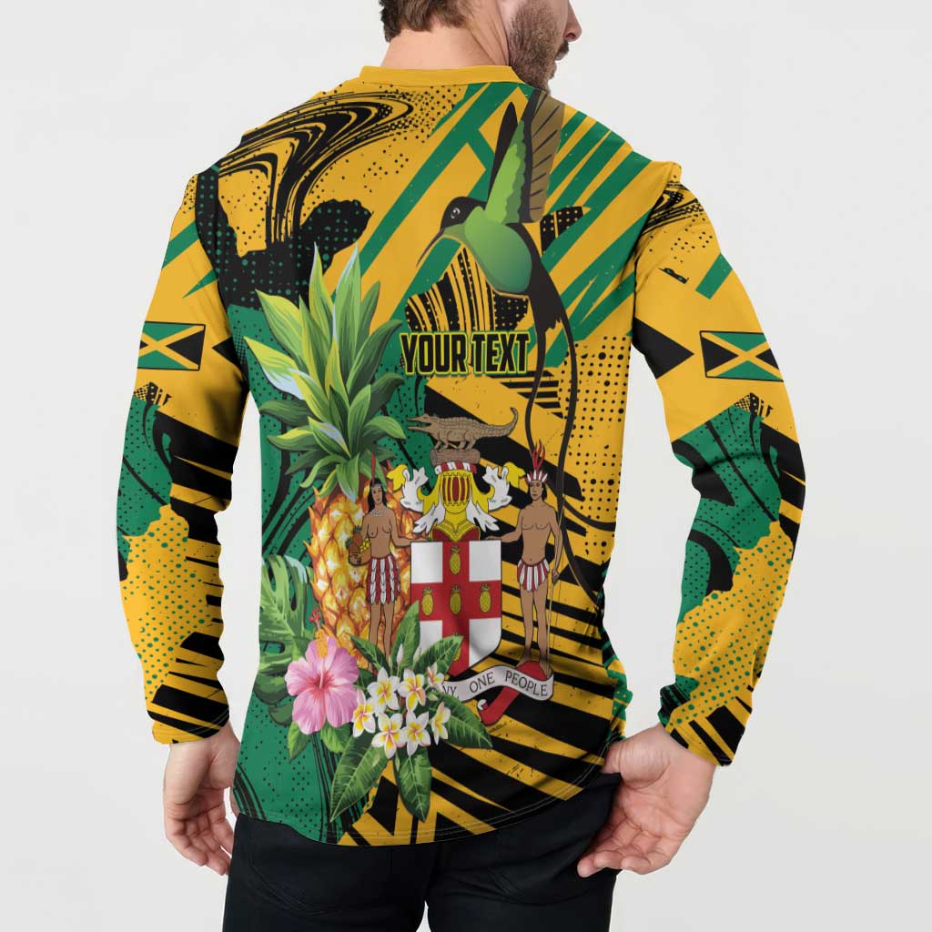 Personalized Jamaica Red-billed Streamertail Button Sweatshirt Pineapple Tropical Style - Wonder Print Shop