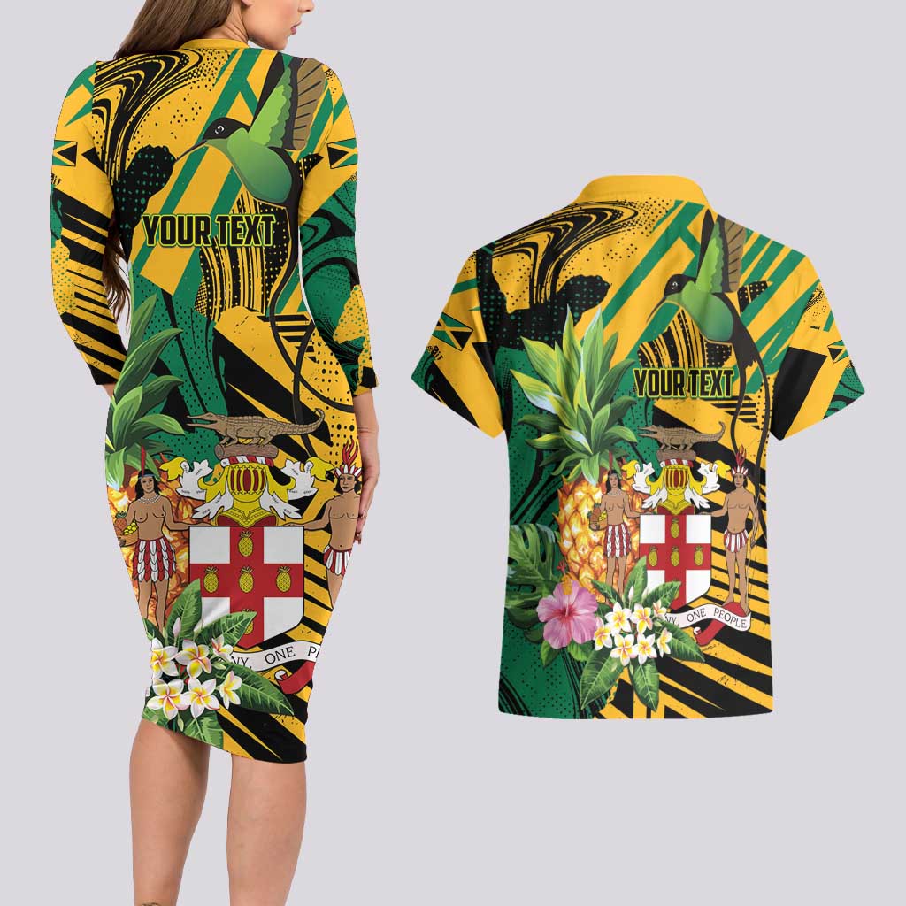 Personalized Jamaica Red-billed Streamertail Couples Matching Long Sleeve Bodycon Dress and Hawaiian Shirt Pineapple Tropical Style - Wonder Print Shop