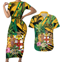 Personalized Jamaica Red-billed Streamertail Couples Matching Short Sleeve Bodycon Dress and Hawaiian Shirt Pineapple Tropical Style - Wonder Print Shop