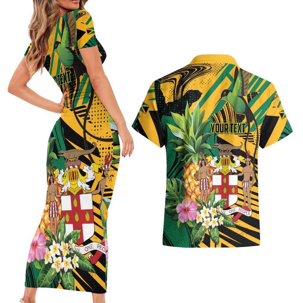Personalized Jamaica Red-billed Streamertail Couples Matching Short Sleeve Bodycon Dress and Hawaiian Shirt Pineapple Tropical Style - Wonder Print Shop