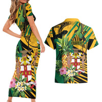 Personalized Jamaica Red-billed Streamertail Couples Matching Short Sleeve Bodycon Dress and Hawaiian Shirt Pineapple Tropical Style - Wonder Print Shop