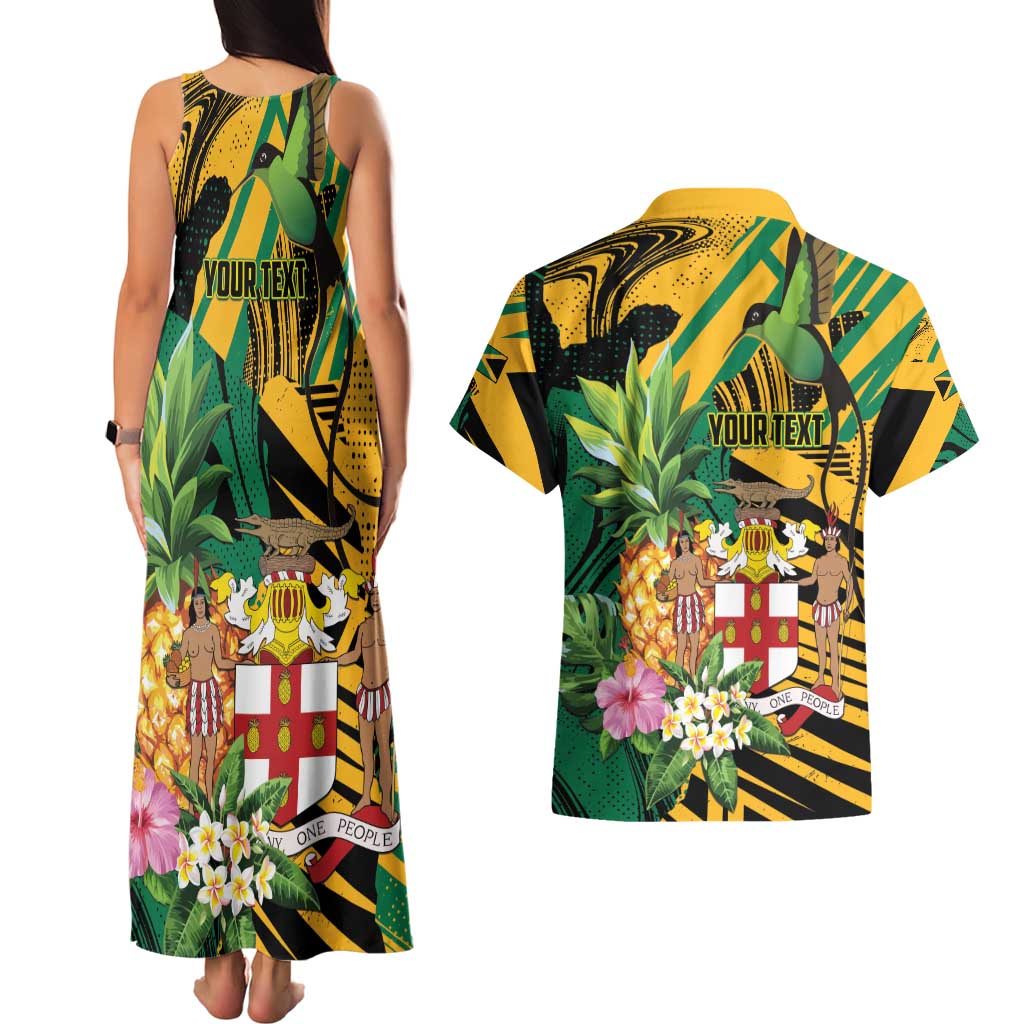Personalized Jamaica Red-billed Streamertail Couples Matching Tank Maxi Dress and Hawaiian Shirt Pineapple Tropical Style - Wonder Print Shop