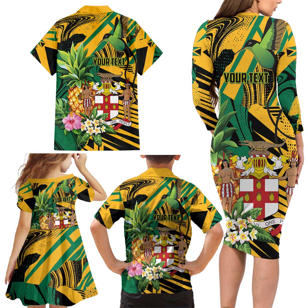 Personalized Jamaica Red-billed Streamertail Family Matching Long Sleeve Bodycon Dress and Hawaiian Shirt Pineapple Tropical Style - Wonder Print Shop
