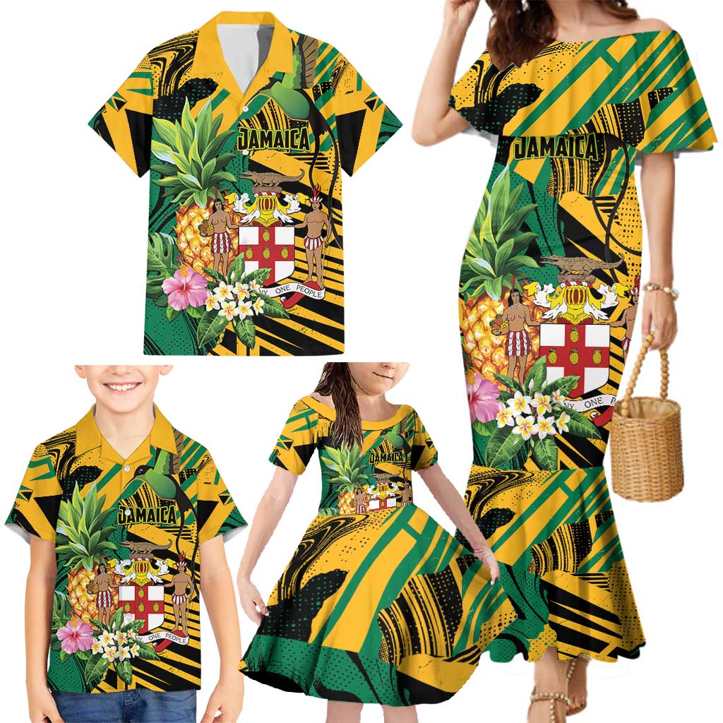 Personalized Jamaica Red-billed Streamertail Family Matching Mermaid Dress and Hawaiian Shirt Pineapple Tropical Style - Wonder Print Shop