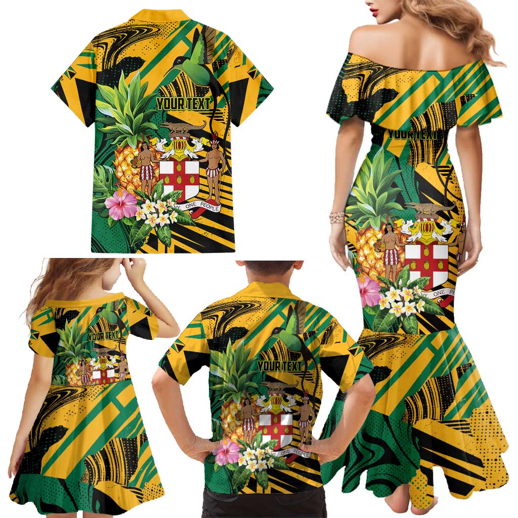 Personalized Jamaica Red-billed Streamertail Family Matching Mermaid Dress and Hawaiian Shirt Pineapple Tropical Style - Wonder Print Shop