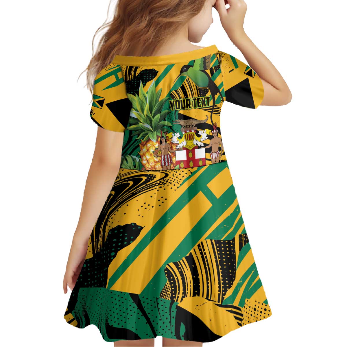 Personalized Jamaica Red-billed Streamertail Family Matching Off The Shoulder Long Sleeve Dress and Hawaiian Shirt Pineapple Tropical Style - Wonder Print Shop