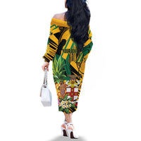 Personalized Jamaica Red-billed Streamertail Family Matching Off The Shoulder Long Sleeve Dress and Hawaiian Shirt Pineapple Tropical Style - Wonder Print Shop