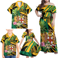 Personalized Jamaica Red-billed Streamertail Family Matching Off Shoulder Maxi Dress and Hawaiian Shirt Pineapple Tropical Style - Wonder Print Shop
