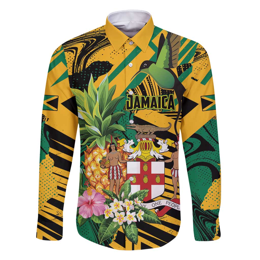 Personalized Jamaica Red-billed Streamertail Family Matching Off Shoulder Maxi Dress and Hawaiian Shirt Pineapple Tropical Style - Wonder Print Shop