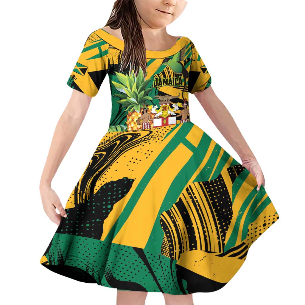 Personalized Jamaica Red-billed Streamertail Family Matching Off Shoulder Short Dress and Hawaiian Shirt Pineapple Tropical Style - Wonder Print Shop