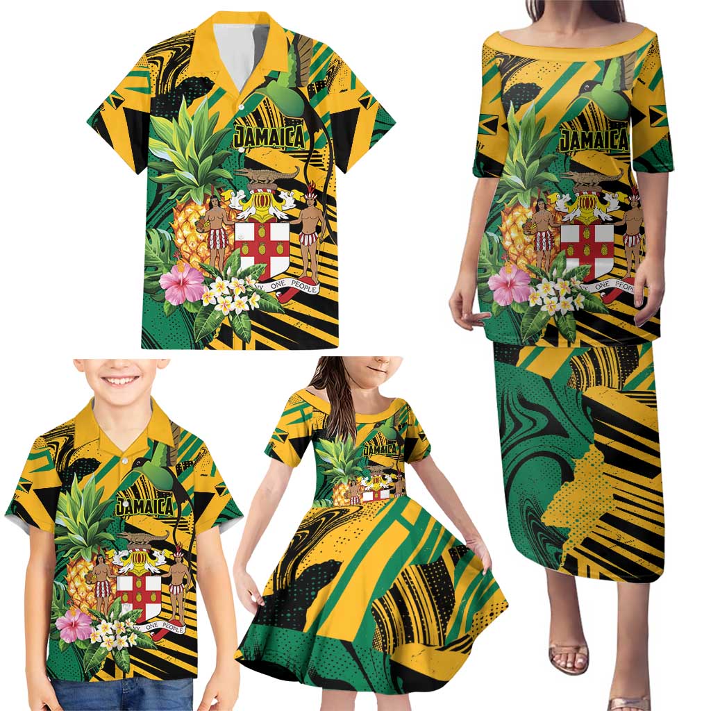 Personalized Jamaica Red-billed Streamertail Family Matching Puletasi and Hawaiian Shirt Pineapple Tropical Style - Wonder Print Shop