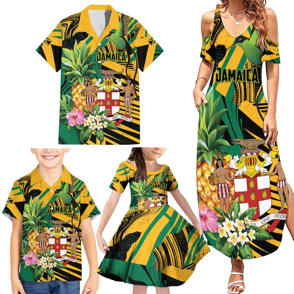 Personalized Jamaica Red-billed Streamertail Family Matching Summer Maxi Dress and Hawaiian Shirt Pineapple Tropical Style - Wonder Print Shop