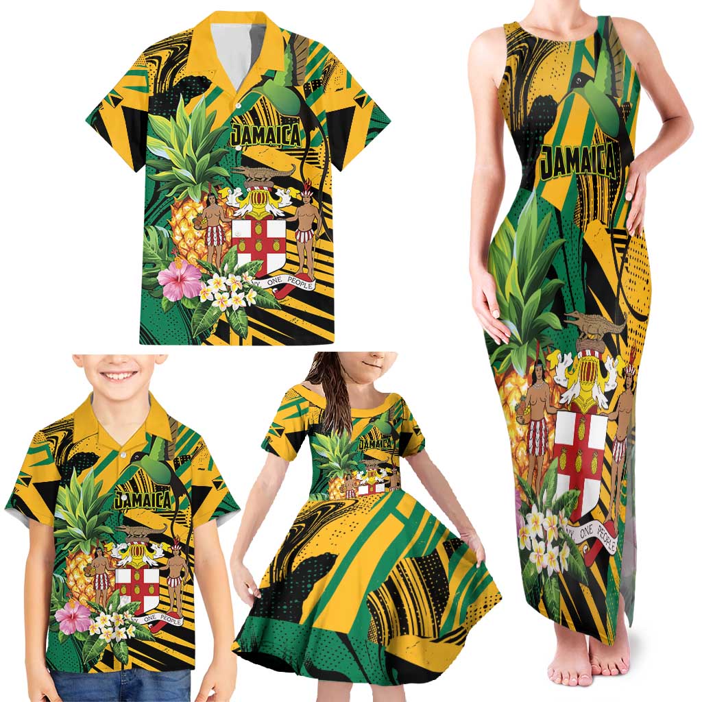Personalized Jamaica Red-billed Streamertail Family Matching Tank Maxi Dress and Hawaiian Shirt Pineapple Tropical Style - Wonder Print Shop