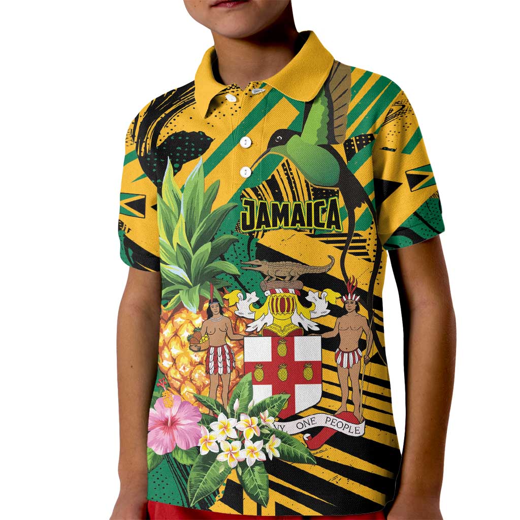 Personalized Jamaica Red-billed Streamertail Kid Polo Shirt Pineapple Tropical Style - Wonder Print Shop