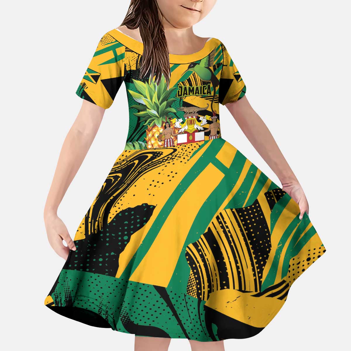 Personalized Jamaica Red-billed Streamertail Kid Short Sleeve Dress Pineapple Tropical Style - Wonder Print Shop